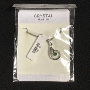 Silver Swirl Necklace with Green Crystal (new)